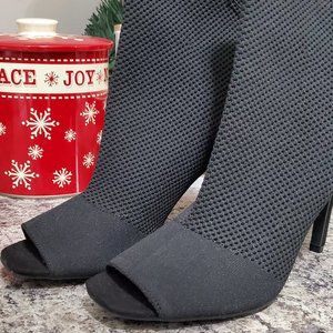 Black Spandex Stretch Open Toed Bootie
